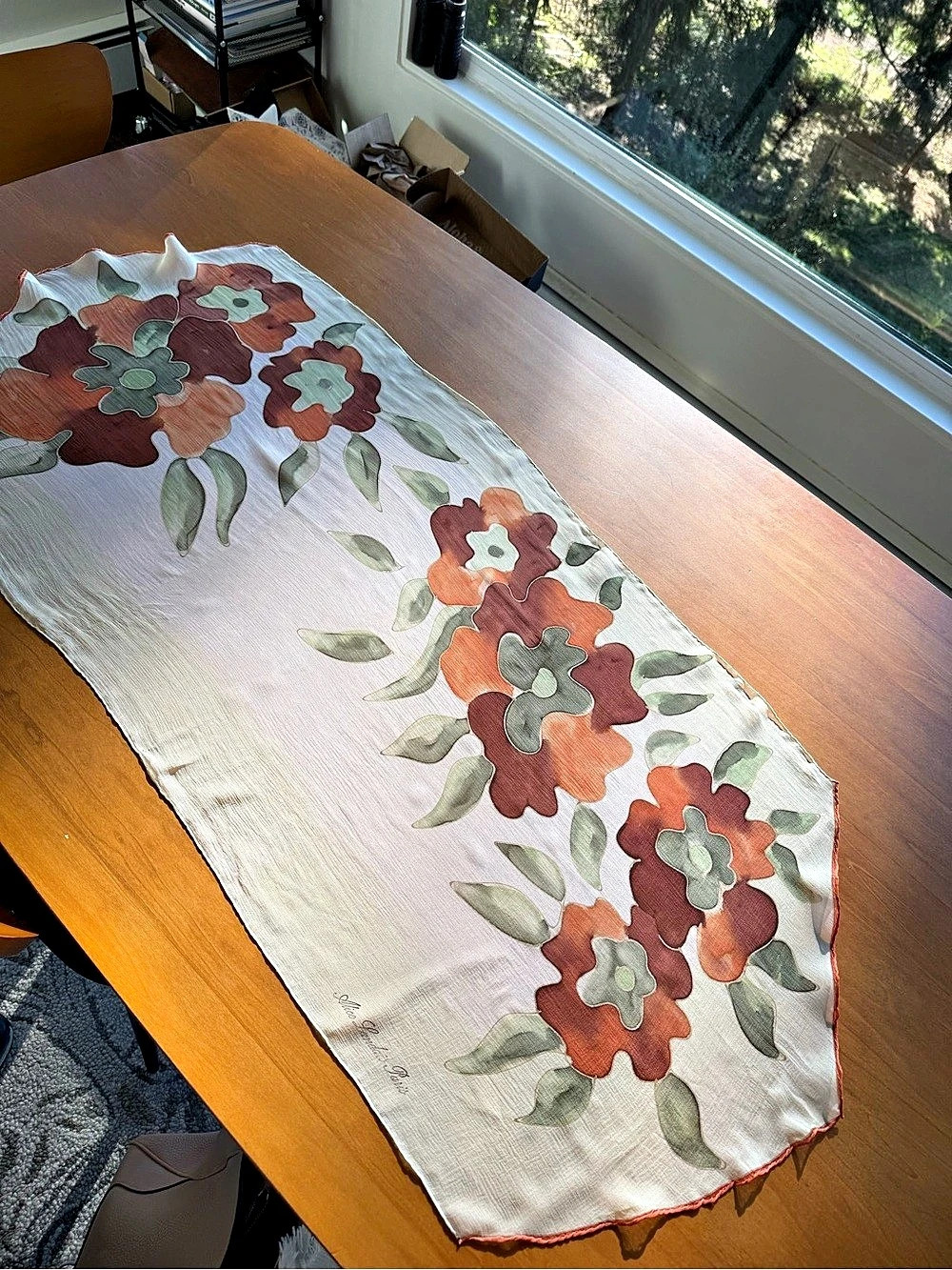 Vintage Alice Landais Paris sheer silk scarf Floral Scarf